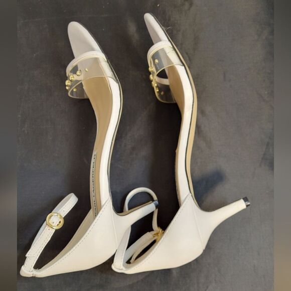 KARL LAGERFELD DIXIE CLEAR LUCITE LOW HEEL ADJUSTABLE BUCKLE&ANKLE SANDAL - Picture 11 of 14